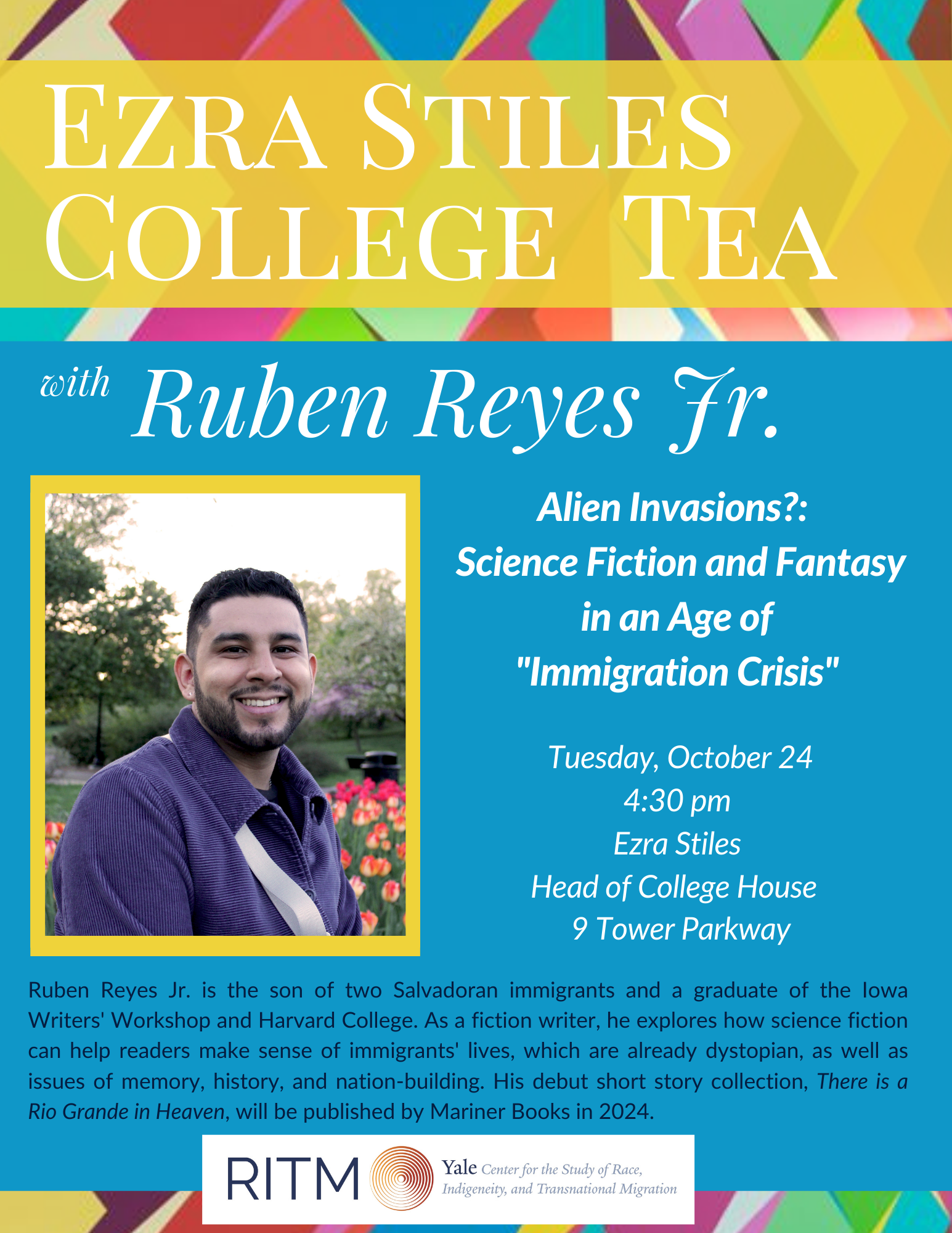 Flyer with details for the Ezra Stiles College Tea with Ruben